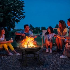 Outdoor Steel Firepit with Grill – Wood Burning For Garden, Camping & BBQ (55x55x51Cm, Black) - Image 4