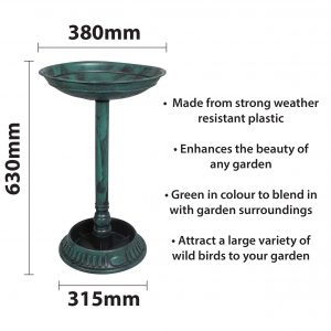 St Helens GH356 Free Standing Bird Bath | Weather Resistant, Green Pedestal - Image 4