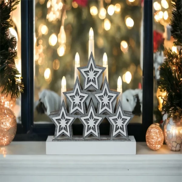 St Helens GH9085 Xmas Haus Wood LED Candle Arch with Stars