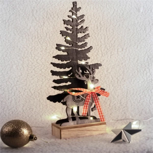 St Helens GH901 Wooden Reindeer Tree Light with Warm LEDs