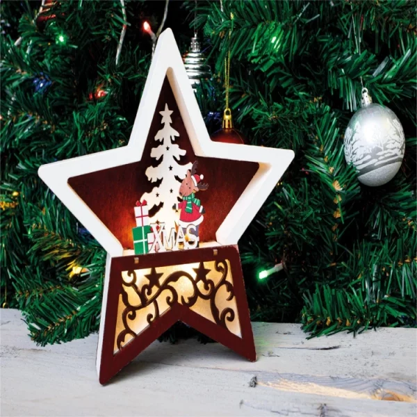 St Helens GH964 Wooden LED Light Up Christmas Star