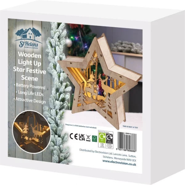 St Helens GH913 Wooden Light Up Christmas Star