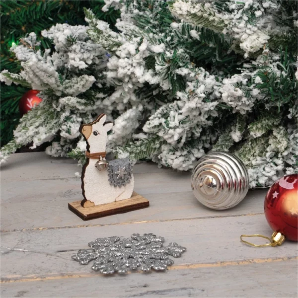St Helens GH939 Wooden Alpaca Ornament with Silver Saddle & Bell