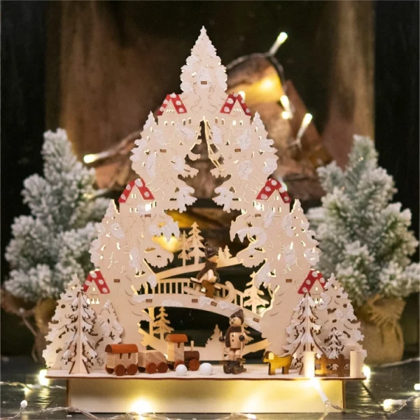 St Helens GH9034 LED Wooden Christmas Scene Tree Ornament