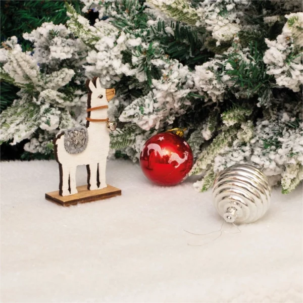 St Helens Home and Garden GH938 Wooden Alpaca Ornament – Silver Saddle, Bell