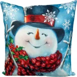 St Helens Home & Garden GH9098C Xmas Haus Happy Snowman Linen Cushion