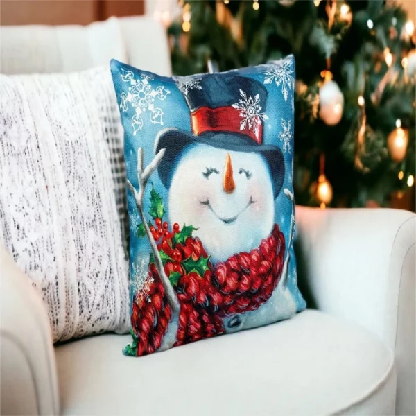 St Helens Home & Garden GH9098C Xmas Haus Happy Snowman Linen Cushion