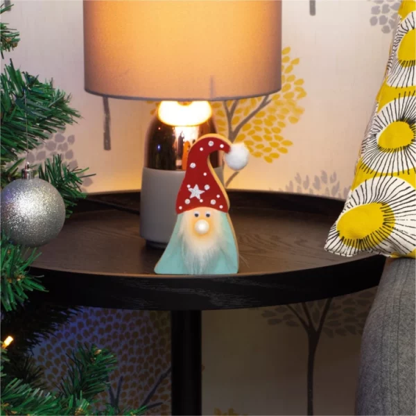 St Helens GH975 Wooden Gonk Decoration – Light-Up Nose Christmas Ornament