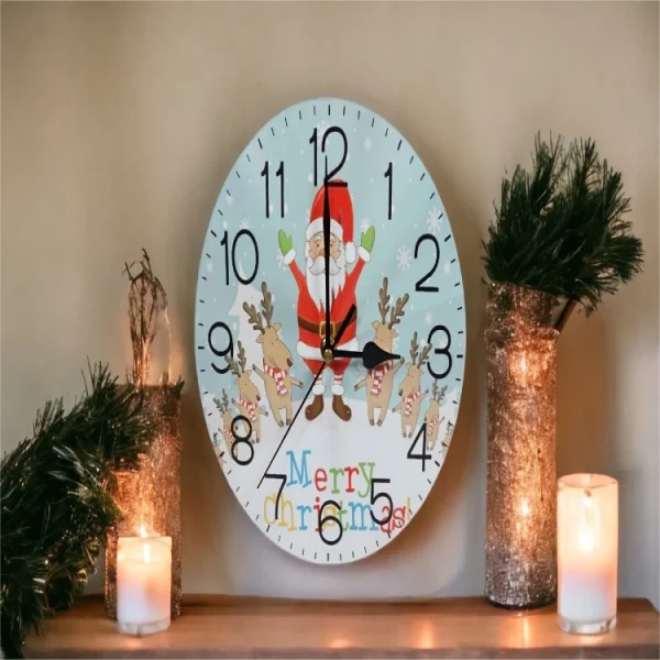 St Helens Xmas Haus GH9092 9″ Santa & Reindeer Christmas Wall Clock