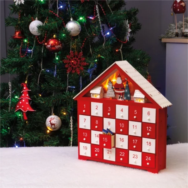 St Helens GH951 Wooden Advent Calendar with 24 Drawers & LED Lights