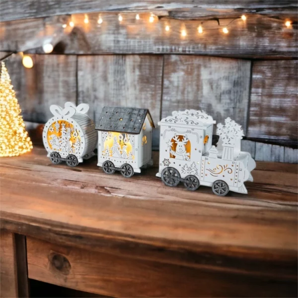 St Helens GH9031 Xmas Haus Wooden LED Christmas Train Ornament