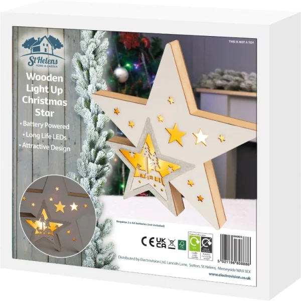 St Helens Home and Garden GH905 Battery LED Wooden Christmas Star Light