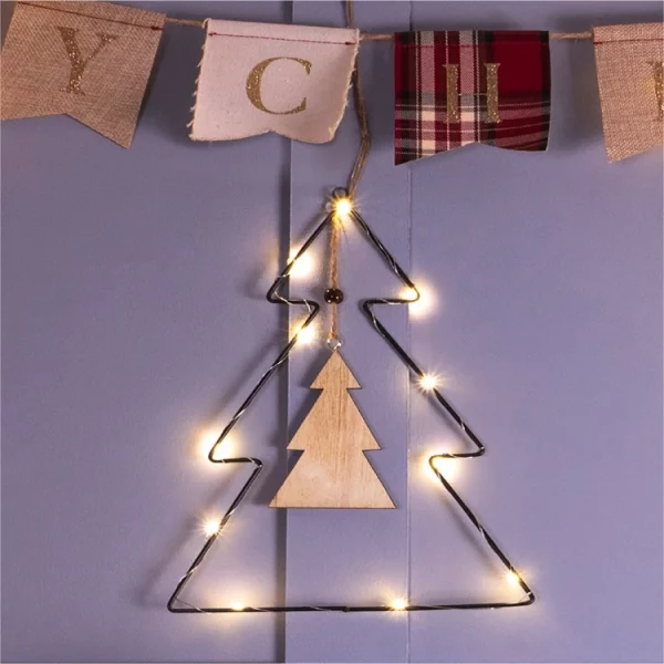 St Helens GH969 Metal Christmas Star with Wooden Centre & LED String Lights