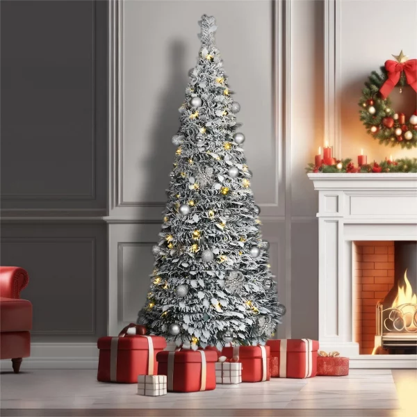 St Helens XH10206 7ft Xmas Haus Pre-Lit LED Pop Up Silver Snow Flocked Christmas Tree