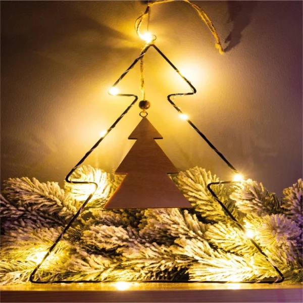 St Helens GH969 Metal Christmas Star with Wooden Centre & LED String Lights