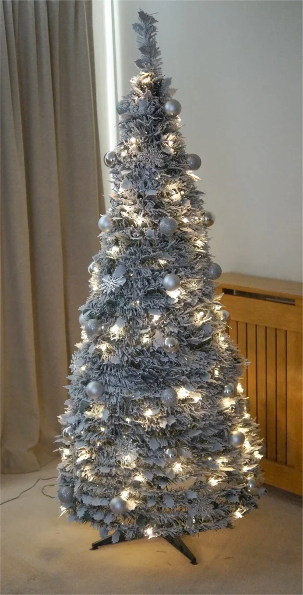 St Helens XH10206 7ft Xmas Haus Pre-Lit LED Pop Up Silver Snow Flocked Christmas Tree
