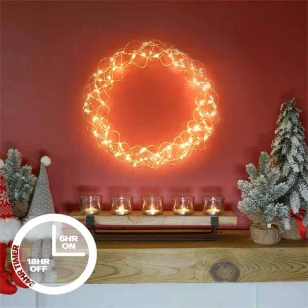 St Helens GH9064 Xmas Haus 140 LED Copper Gold Outdoor Christmas Wreath Light