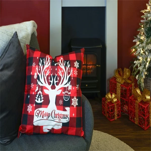 St Helens GH9099A Xmas Haus Christmas Plaid Stag Cushion