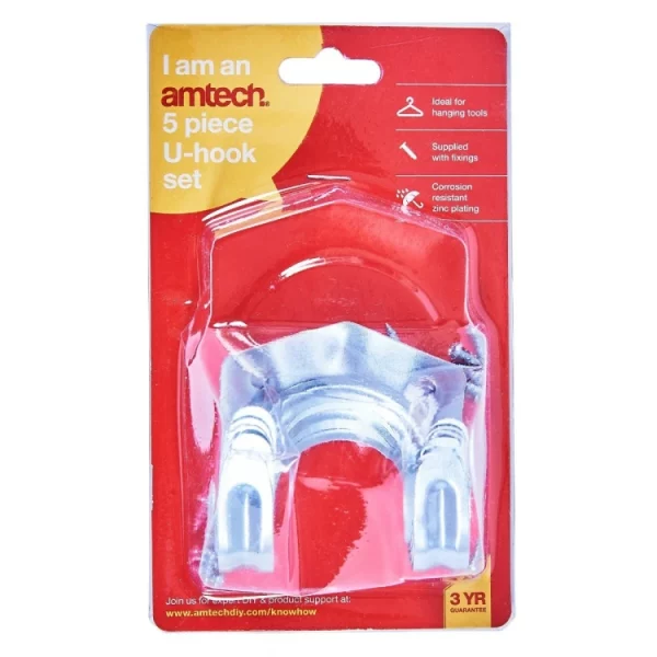 Amtech S1535 U-Hooks 5 Pack with Fixing Screws