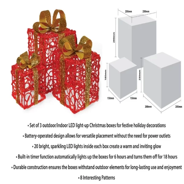 St Helens GH9068 LED Christmas Light Up Gift Boxes