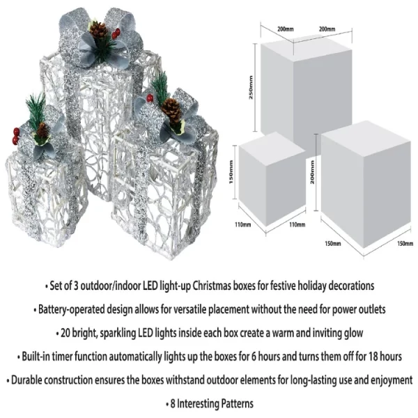 St Helens Xmas Haus GH9069 Set of 3 LED Light-Up Christmas Boxes